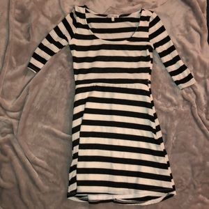 Black and white striped, long sleeve dress